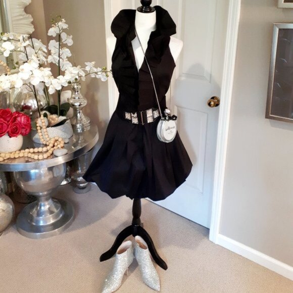 EUC Joseph Ribkoff black sleeveless belted midi dress - Picture 2 of 6